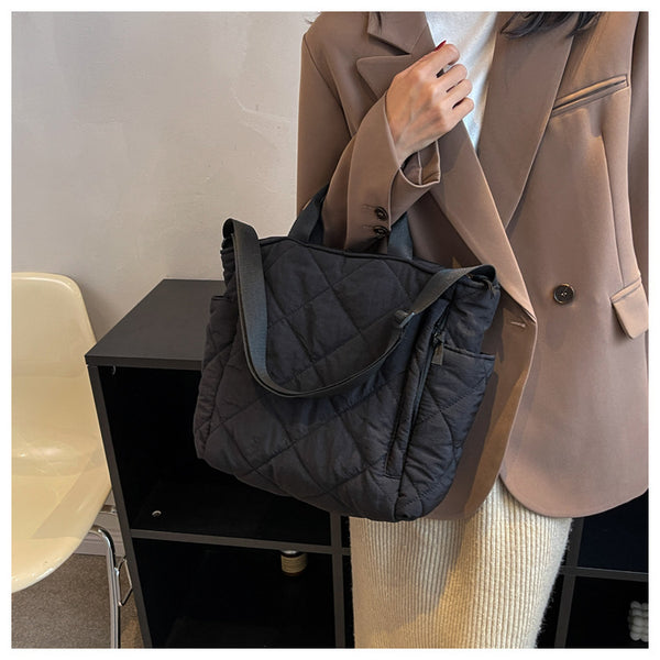 IMZAR High-Capacity Puffer Tote Bag (Black_Beige)
